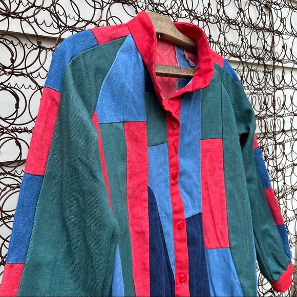 Vintage handmade color block denim patchwork jean jacket - Picture 2 of 5